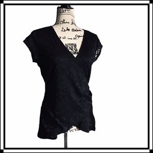 Maurices Faux Wrap Lace Short Sleeve Top Size S
